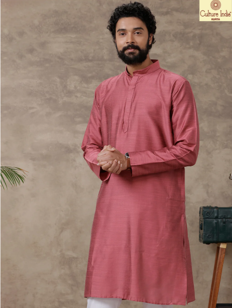 Men Full Length Pocket Kurta Maroon