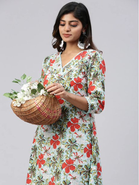 Women Cotton Printed Kurti Sets Multicolour